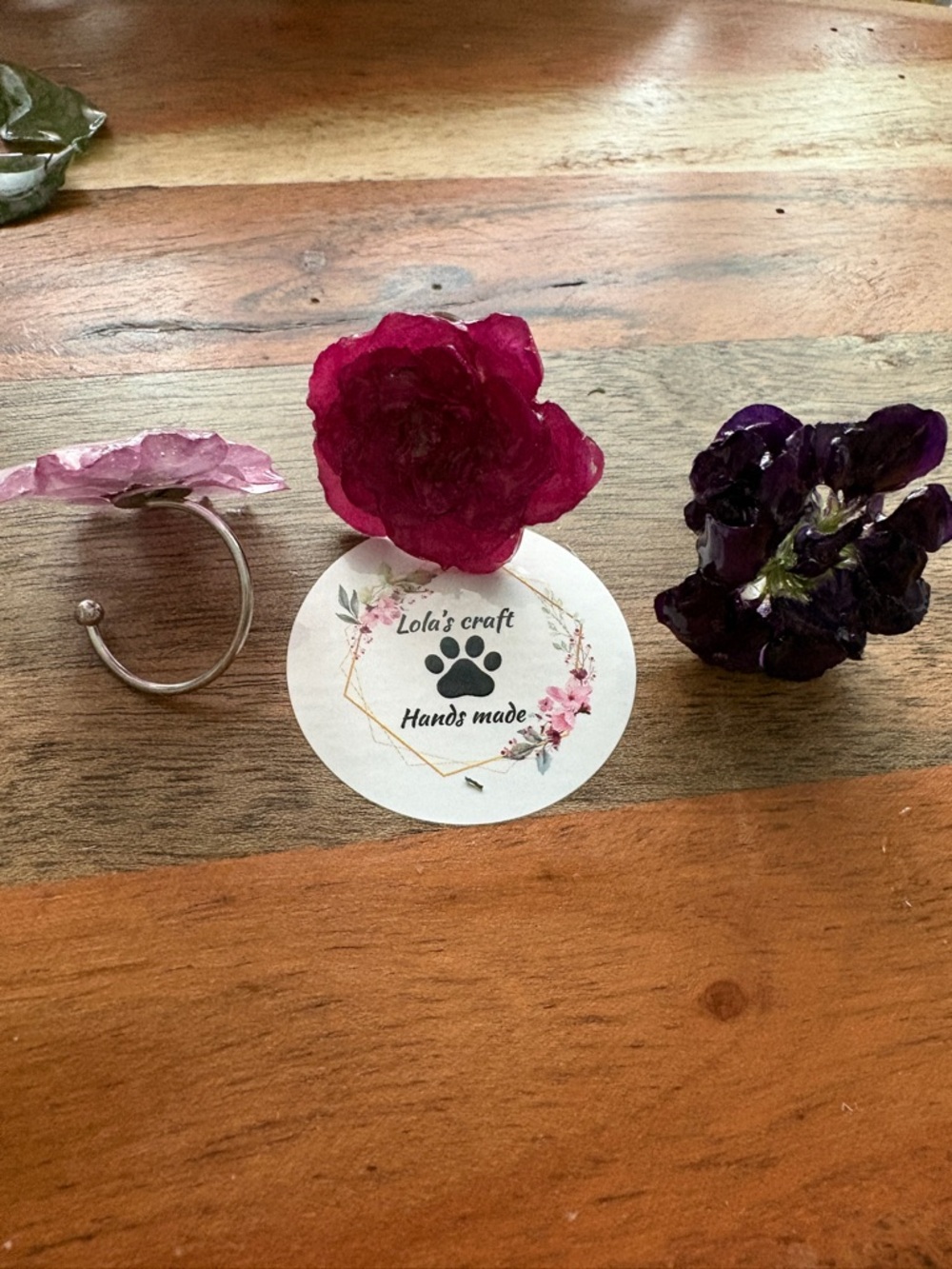 Handcrafted Pink Flower Statement Ring by - Picture 2 of 3